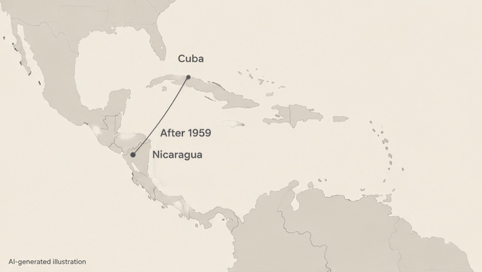 Map showing the movement of Cuban tobacco expertise from Cuba to northern Nicaragua after 1959.